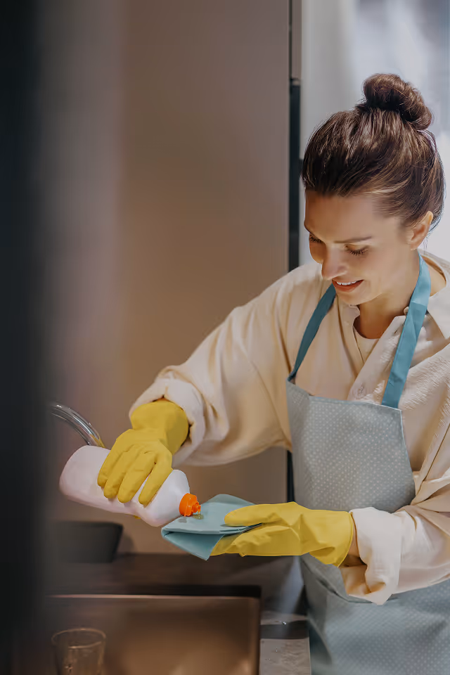 A lady performing a cleaning as a home service