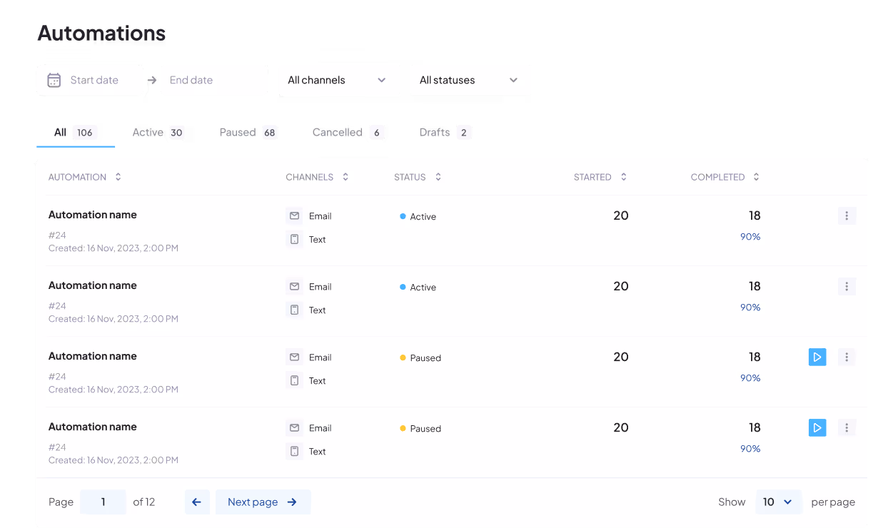 The screen for automations for Echo Ratings