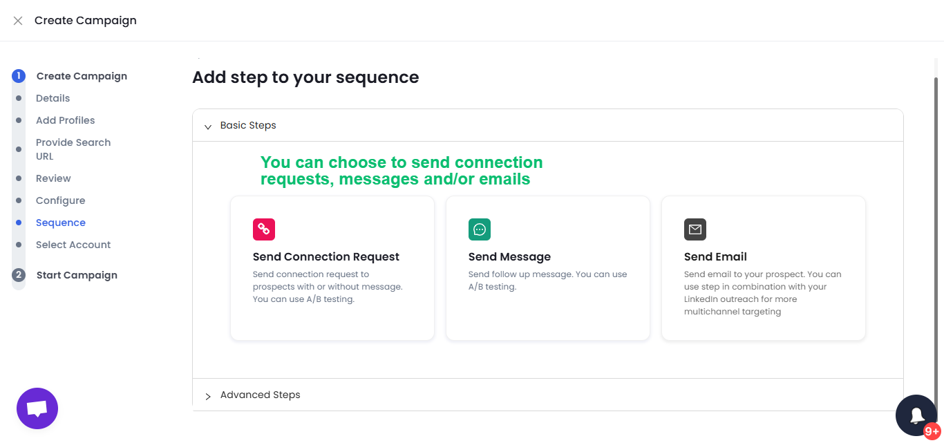 Add the required steps to your sequence.