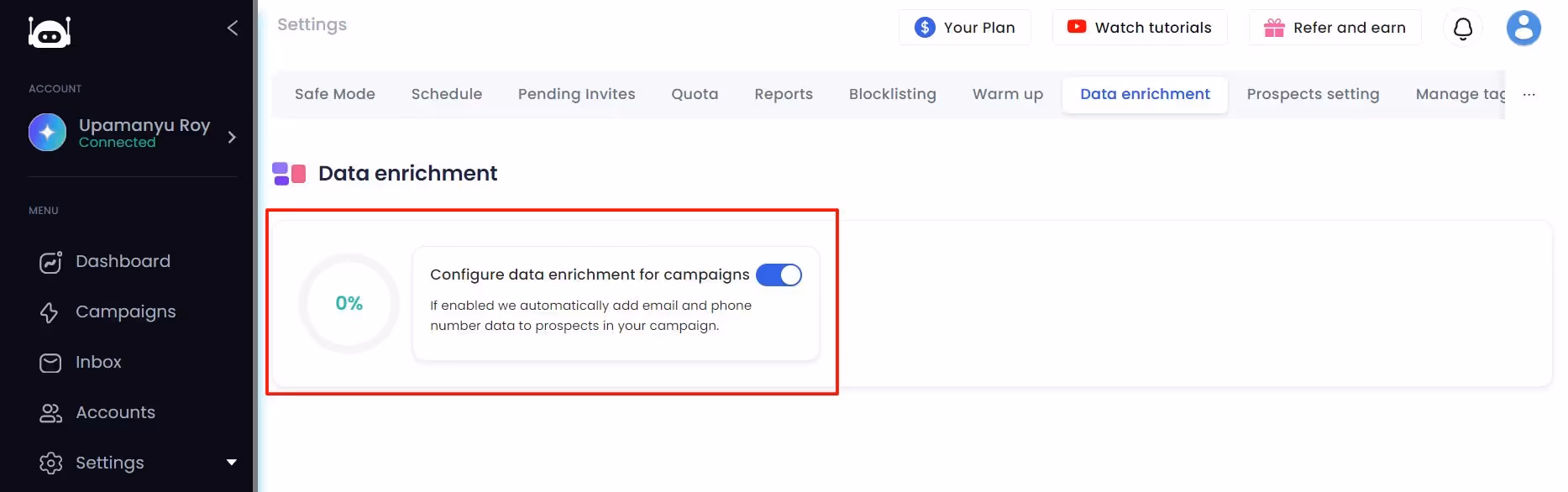 A screenshot of a data enrichment configuration screen.