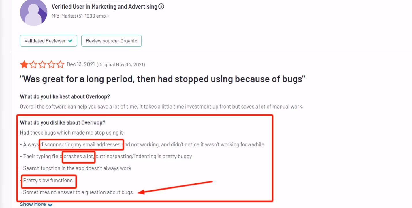 Review of Overloop highlighting difficulties