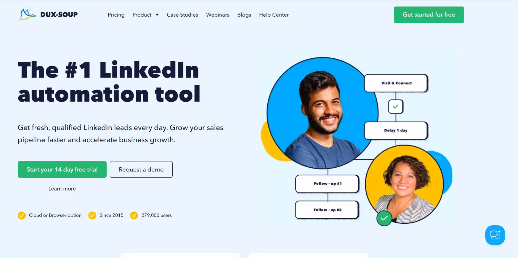 Screenshot of Dux Soup homepage