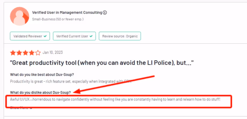 Review of Dux-Soup's poor UI
