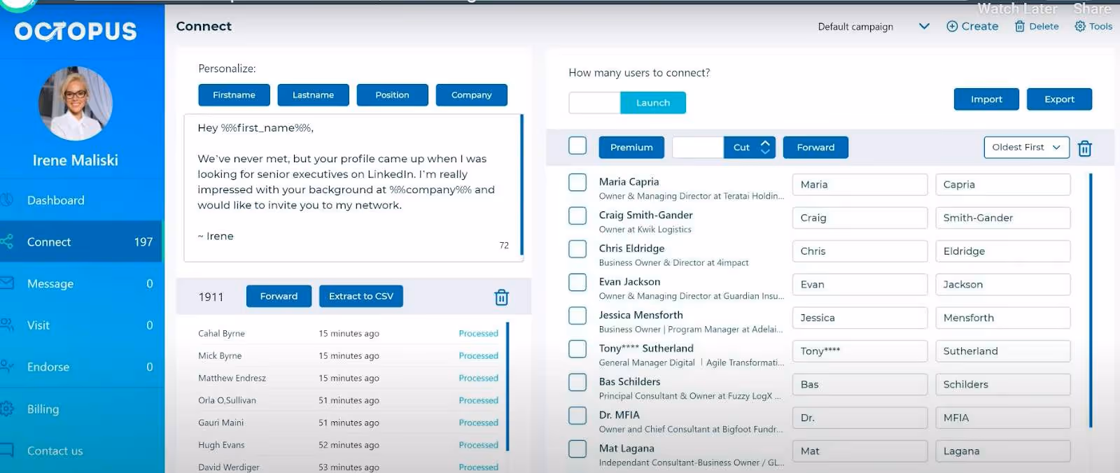 Octopus CRM working example screenshot