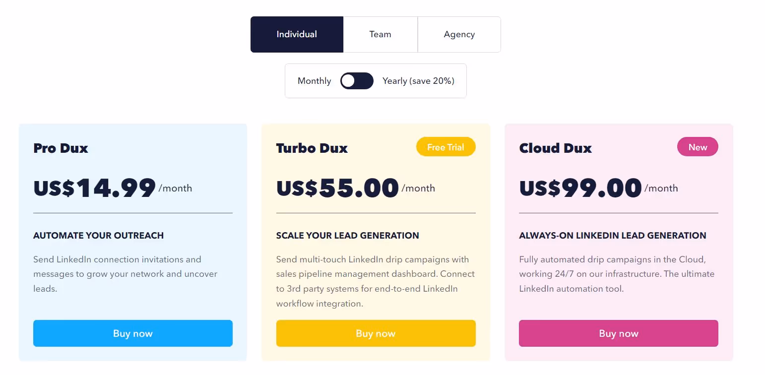 Duxsoup pricing models