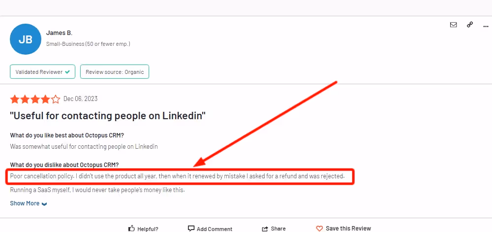 Review of Octopus CRM poor cancellation policy