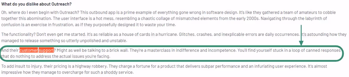 Outreach customer support review