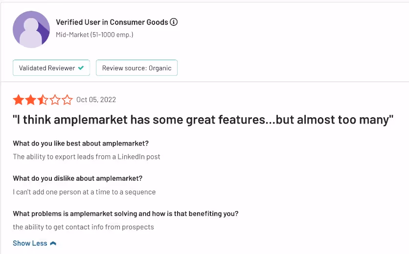 Amplemarket too many features review