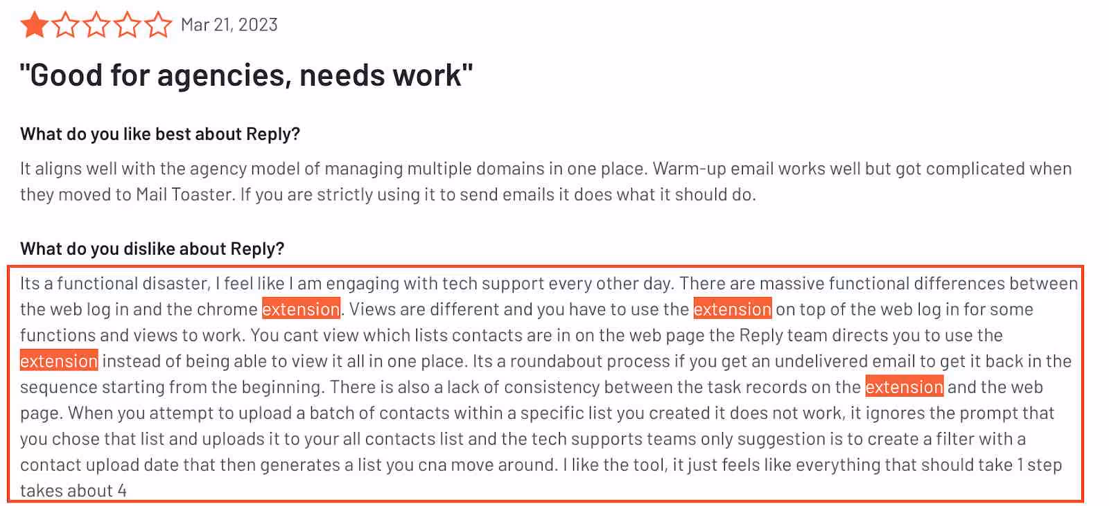 Reply.io review on g2.