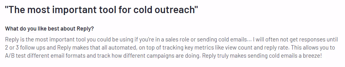 Reply.io review on g2.