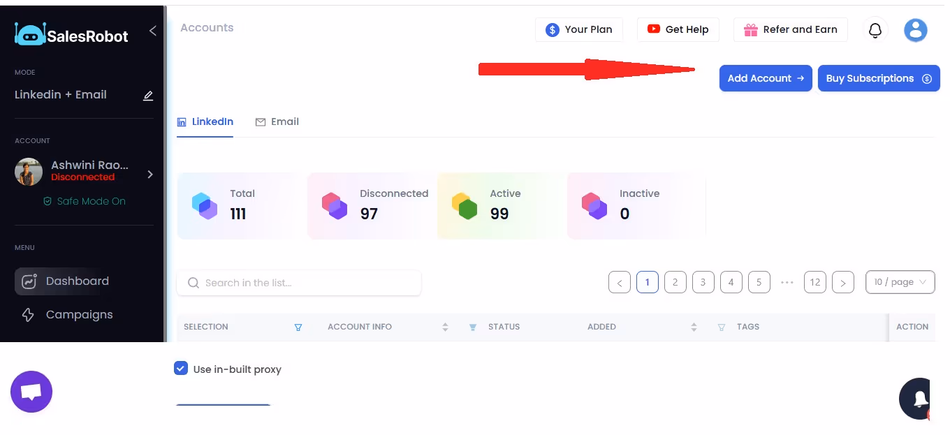 add linkedin account in SalesRobot