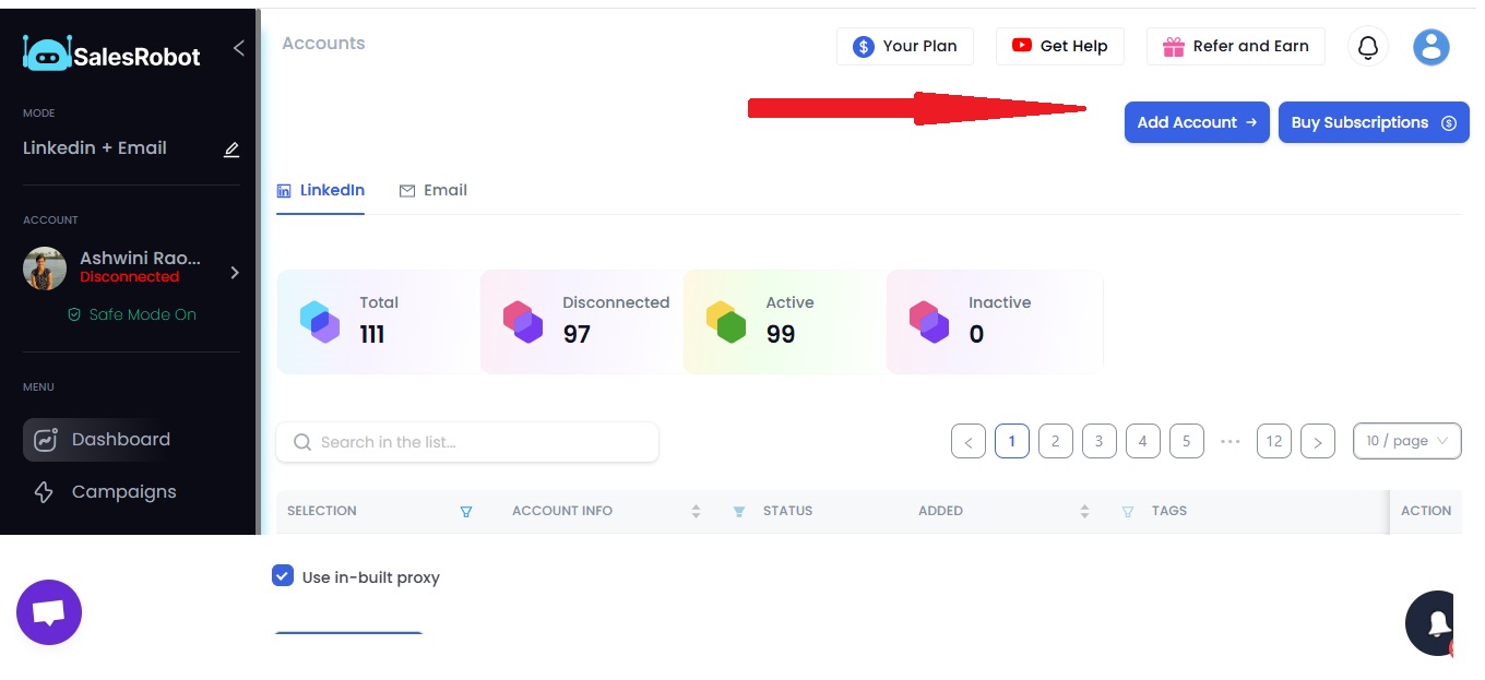 Image of Add LinkedIn option on SalesRobot
