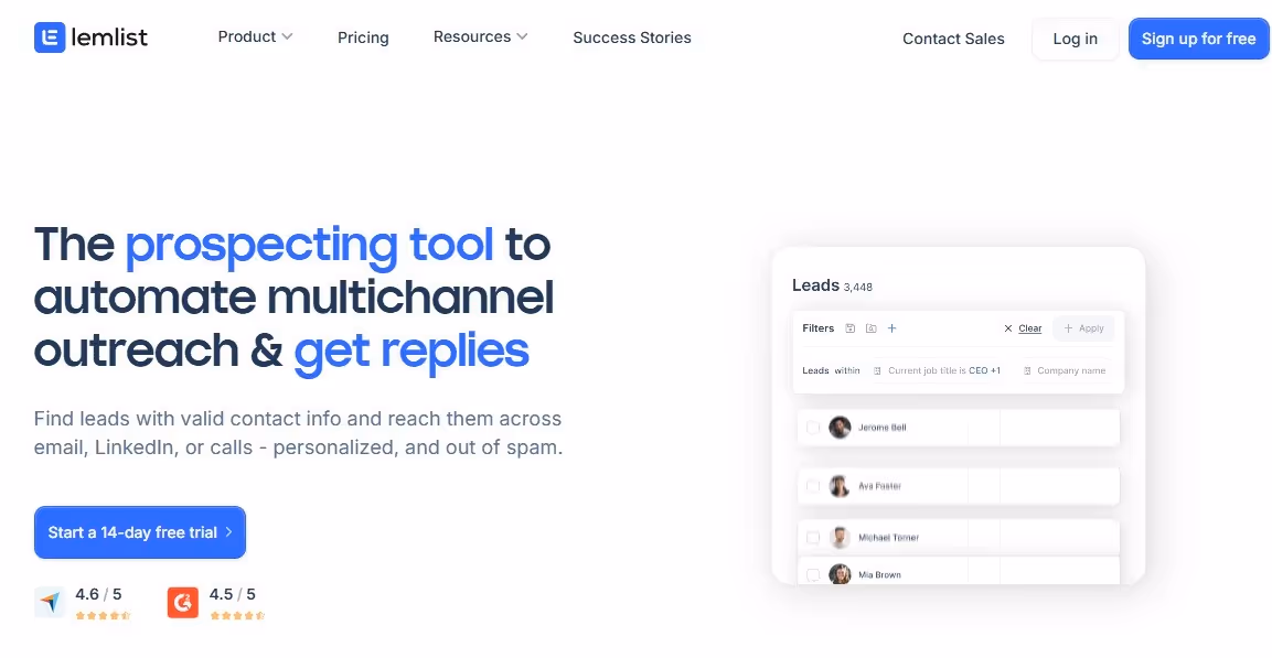 Lemlist homepage image