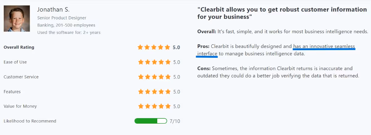 Clearbit interface review
