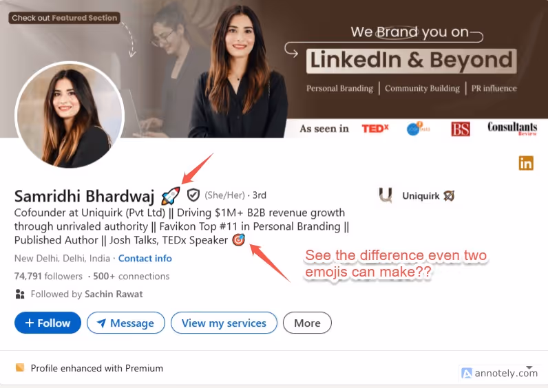Emojis in a linkedin profile