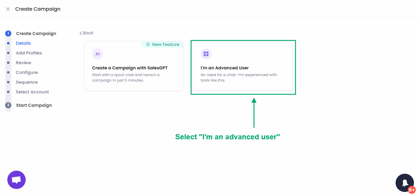 Select “I’m an advanced user.”