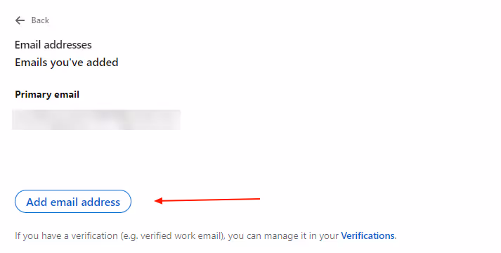 Add email address option on the LinkedIn website 