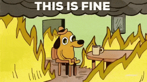 An animated gif showing everything is fine when it's not.