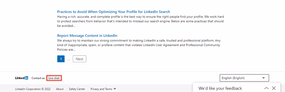 A live chat option for Premium LinkedIn user.