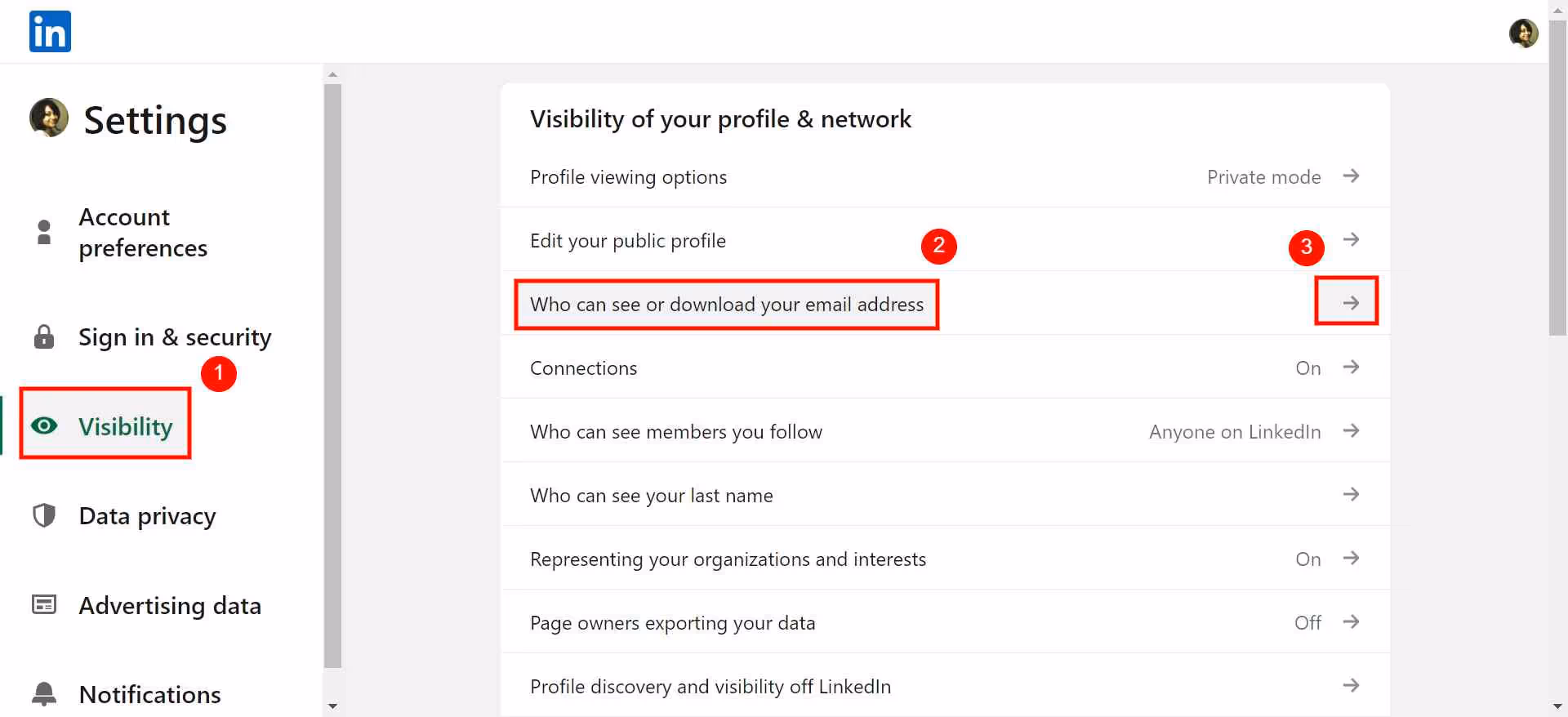 Three steps to hide your email addresson LinkedIn.