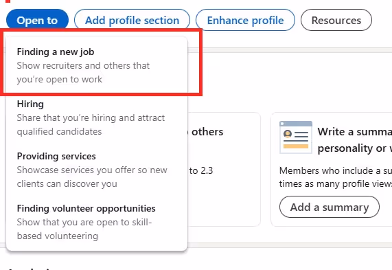Image of Linkedin open to work filter
