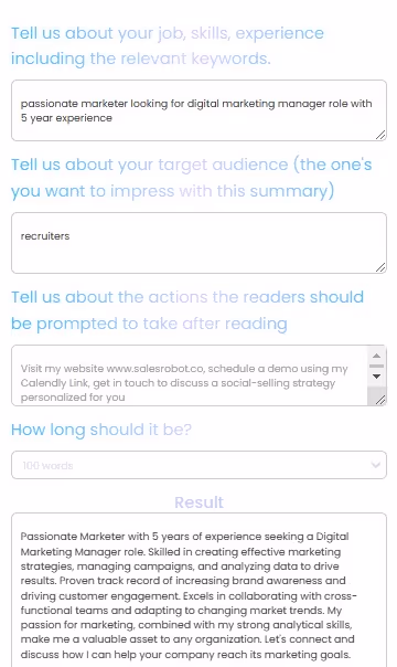 Image of salesrobot summary generator