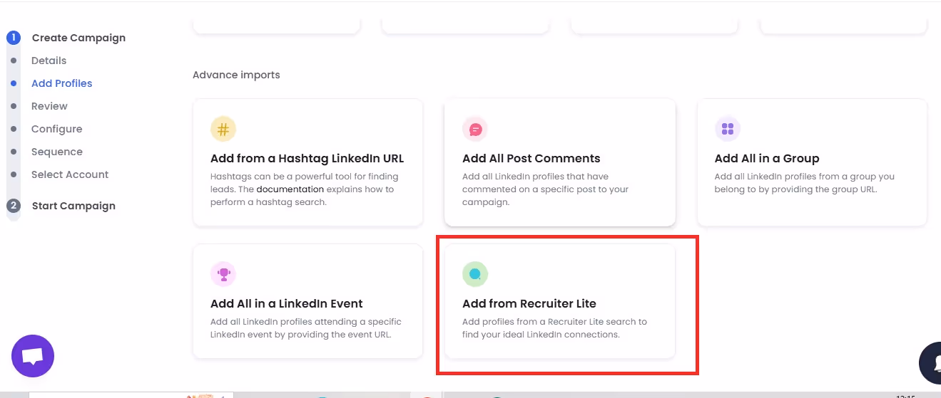 Image of salesrobot option to addprospects from recruiter lite