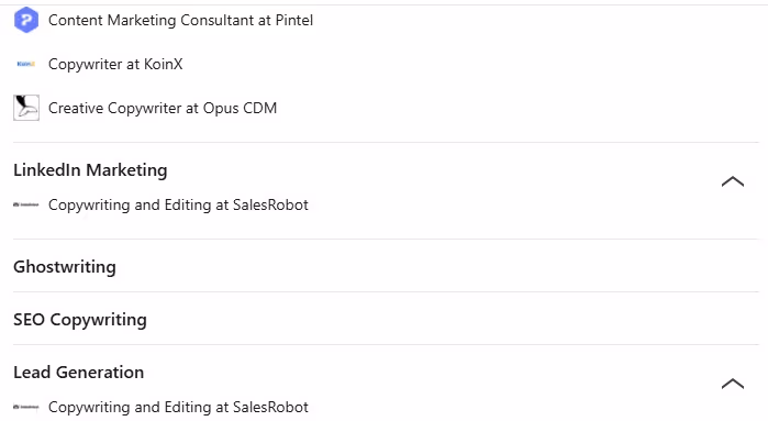 Image of linkedin key skills section