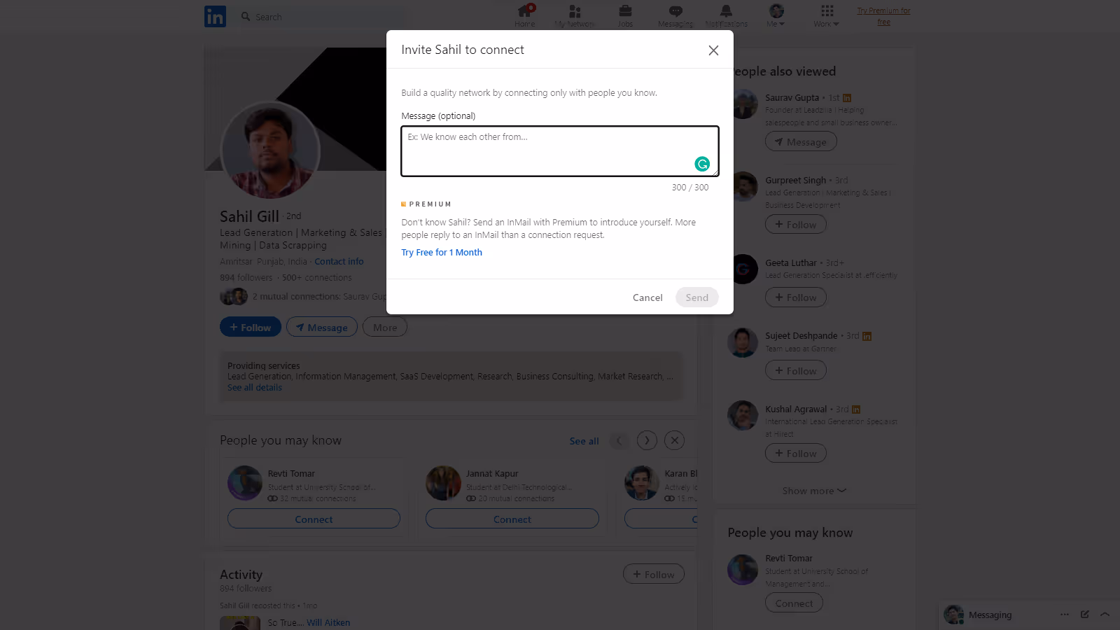 linkedin connection message