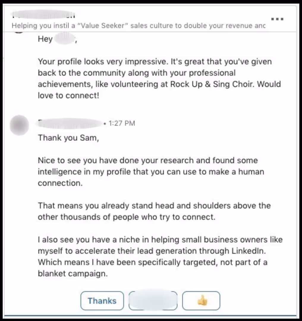 linkedin connection message