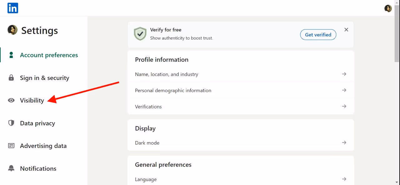 The visibility option under settings. 
