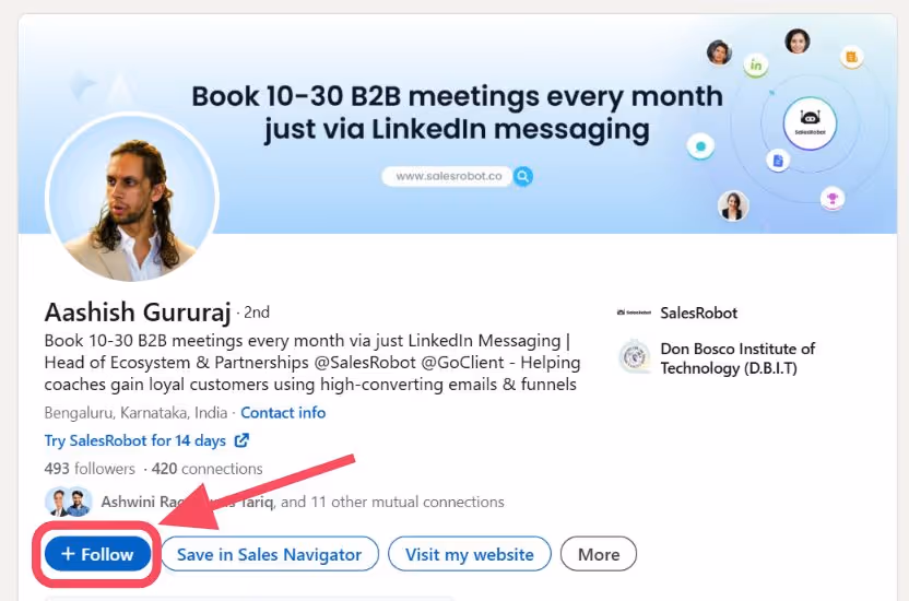 A profile with Follow activated looks like this.