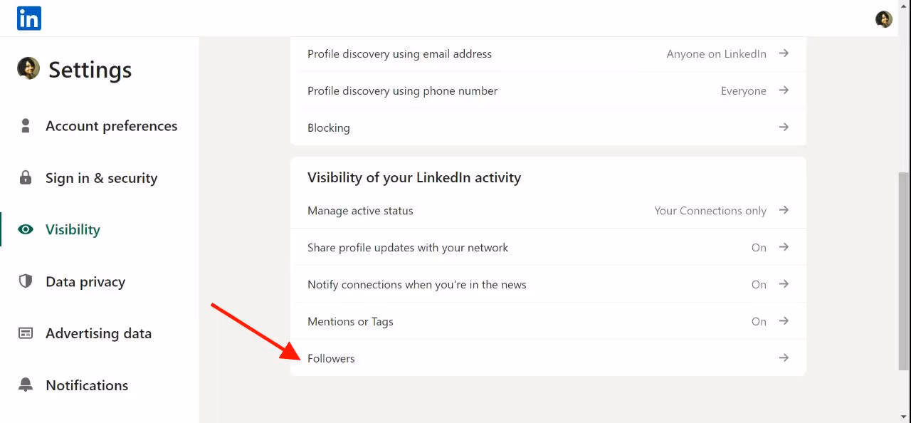 Where the Followers option is located.