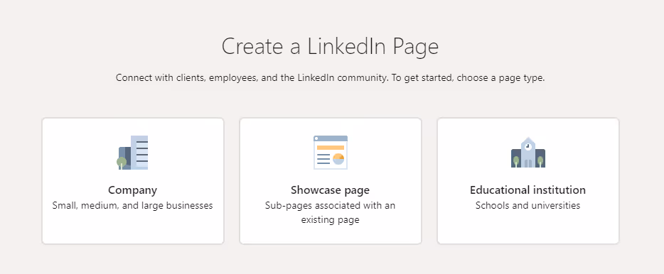 Option to choose the type of public page on LinkedIn.