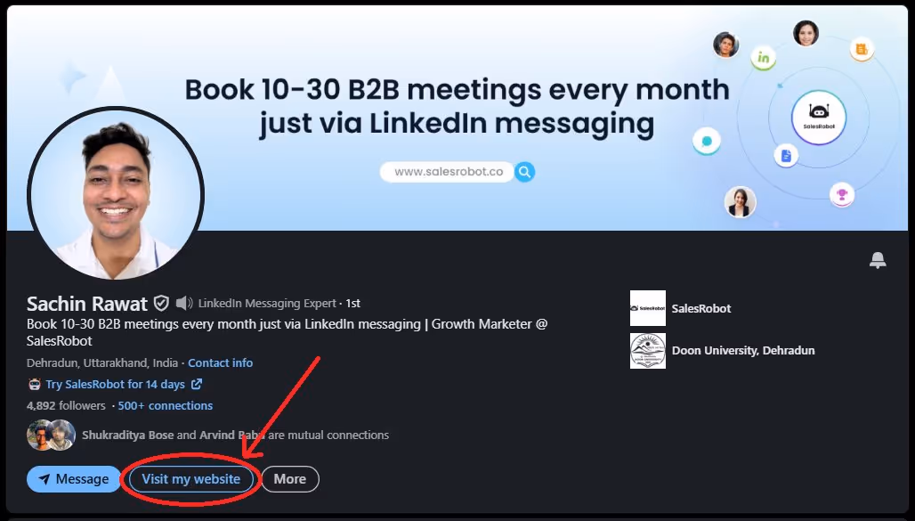 cta button on personal profile on LinkedIn