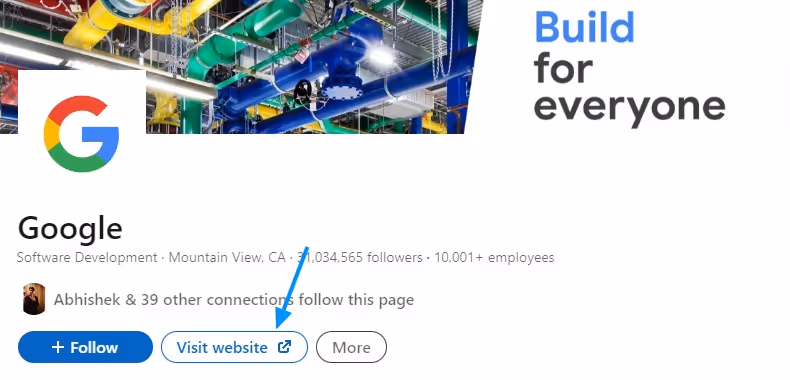 CTA button on Google's LinkedIn business page.