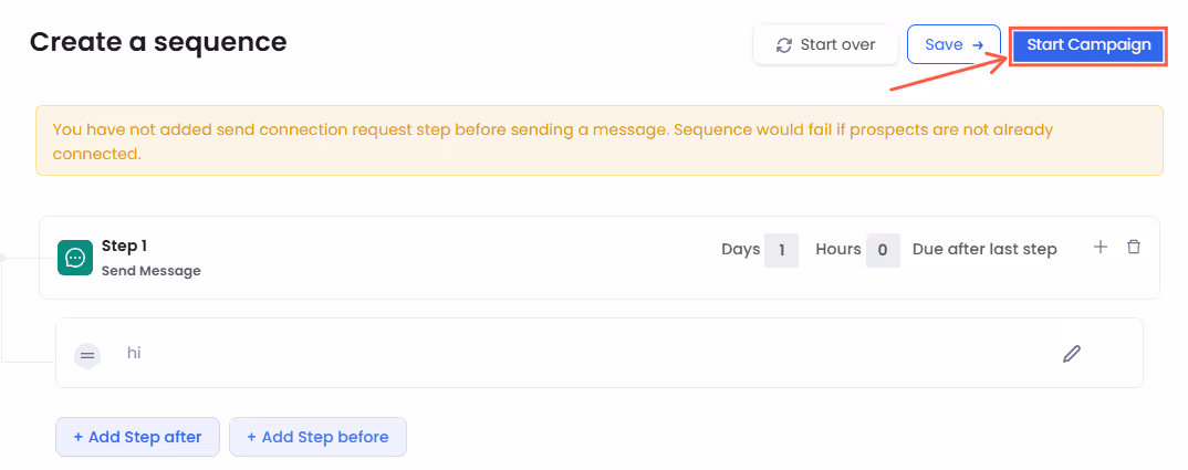 start campaign button salesrobot