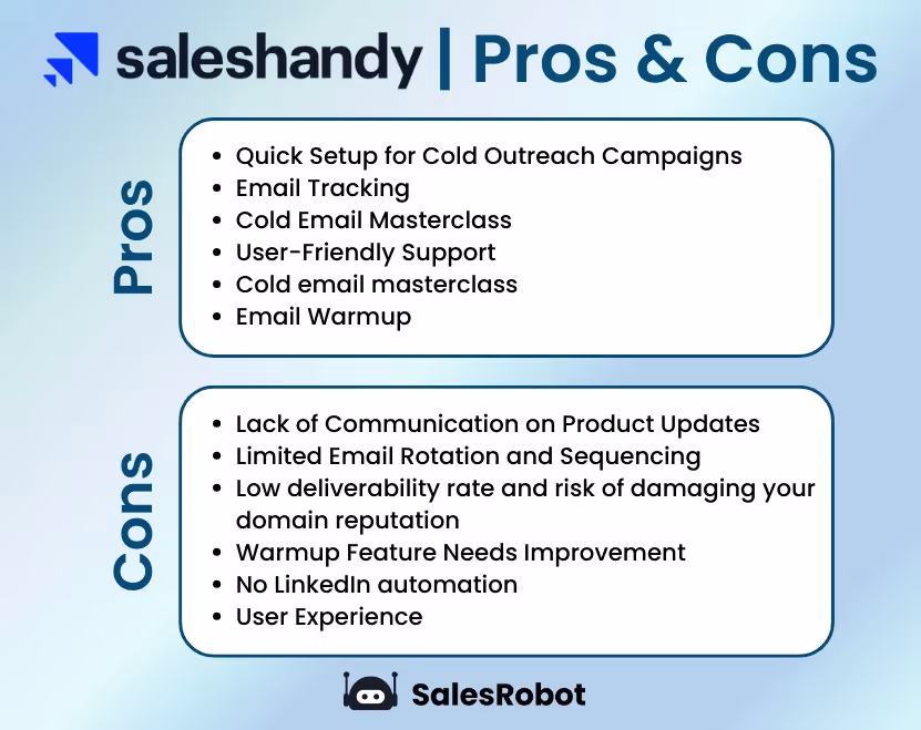 Saleshandy pros and cons table