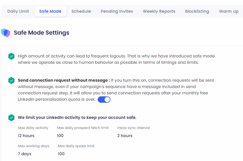 Safe mode in SalesRobot