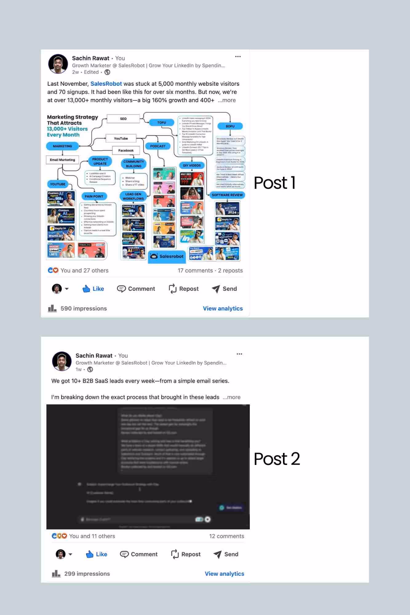 LinkedIn post 1 and post 2 comparison