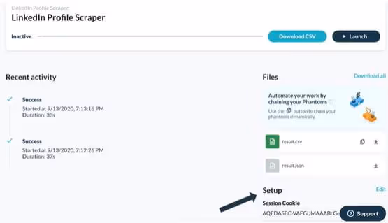 PhantomBuster's linkedin profile scraper