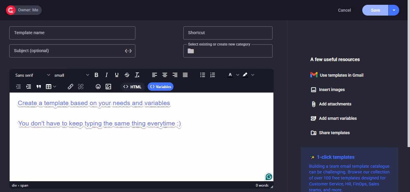 create template in gmelius