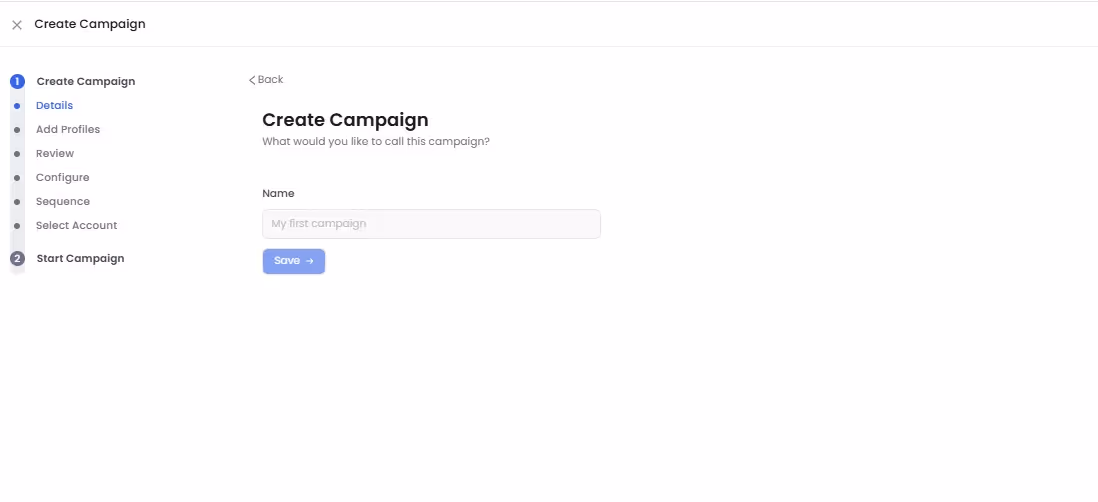 Create campaign name details screen