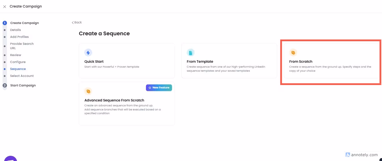 Create a Sequence screen