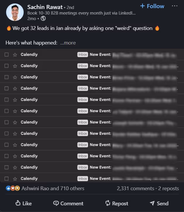 LinkedIn post about generating leads with a 'weird' question.