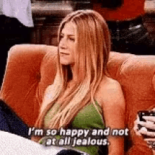 A gif of Rachel saying she is happy and not jealous at all.