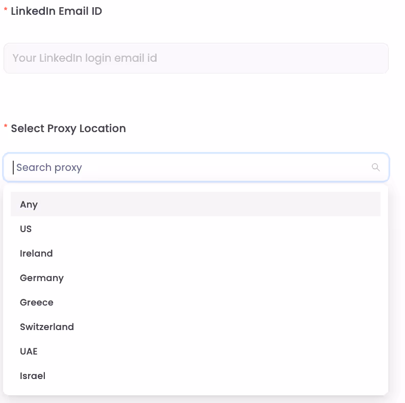 SalesRobot's LinkedIn email and proxy settings.