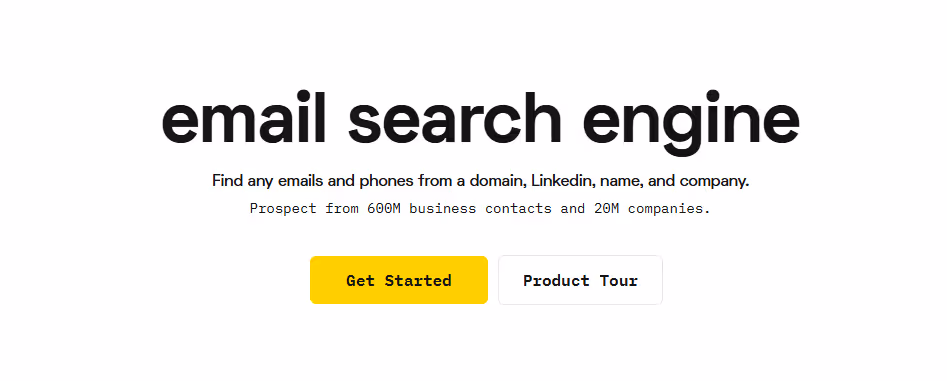 Email search engine landing page