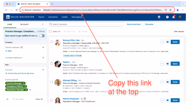 Copy the link from LinkedIn Sales Navigator.