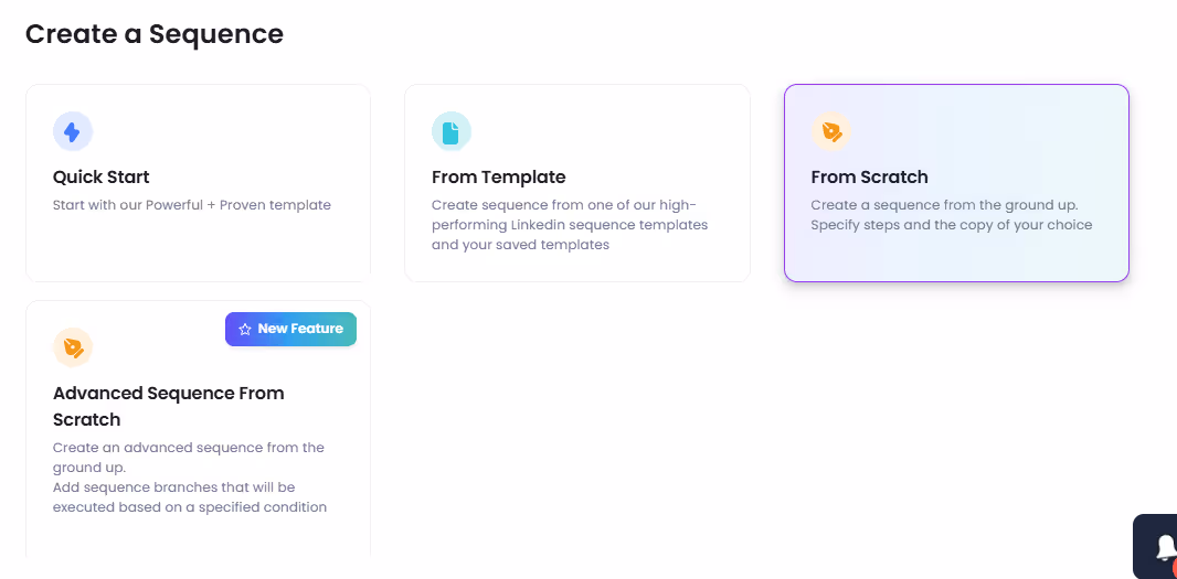 Screenshot of create a sequence options.